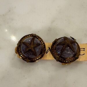 Vintage Starfish Brass Clip-On Earrings with German Glass